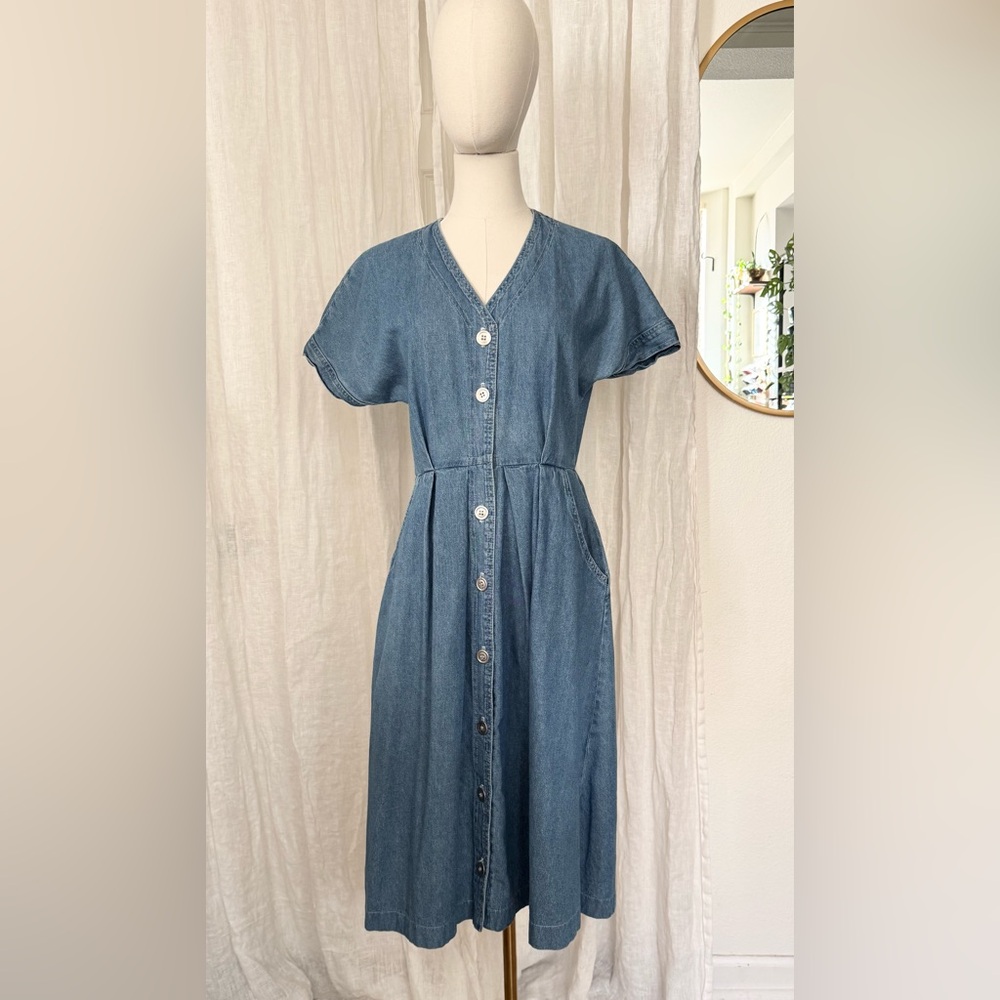 Vintage 90s Denim Button-Down Dress - Picture 3 of 7